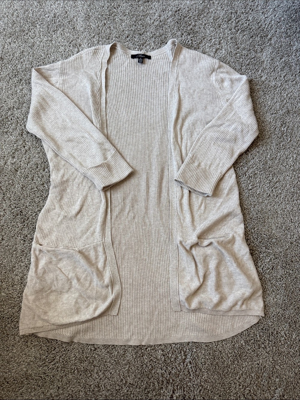 Mavi Light Beige Open-Front Rib Knit Cardigan